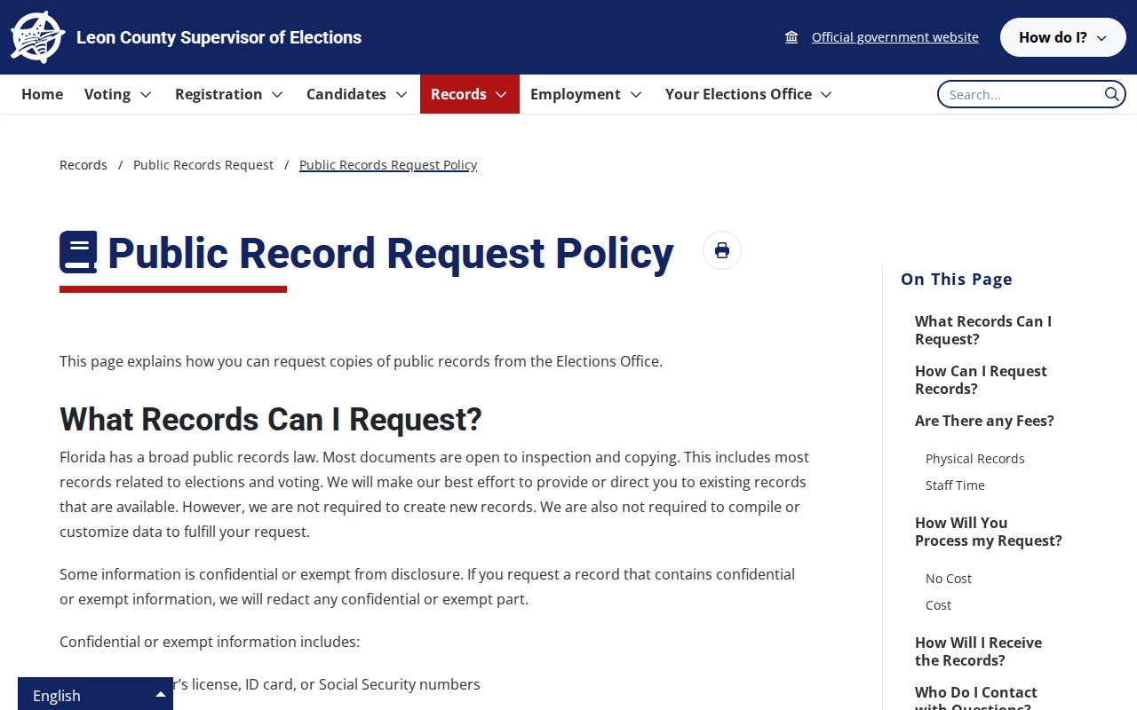 Leon County neighbors elections records policy