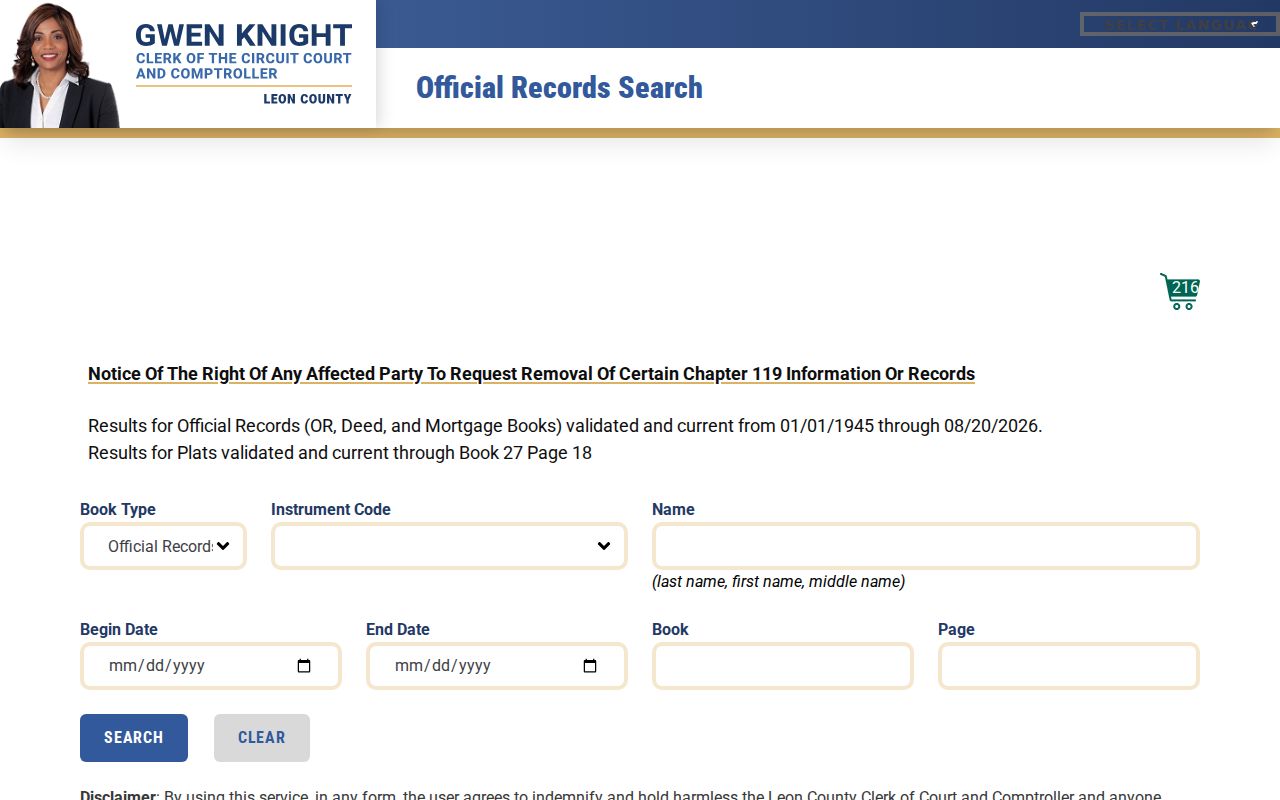 Leon County previous residents Official Records information page