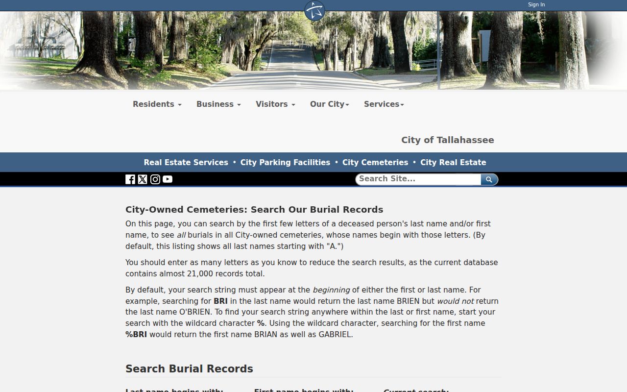 Leon County resident lookup Tallahassee cemetery records