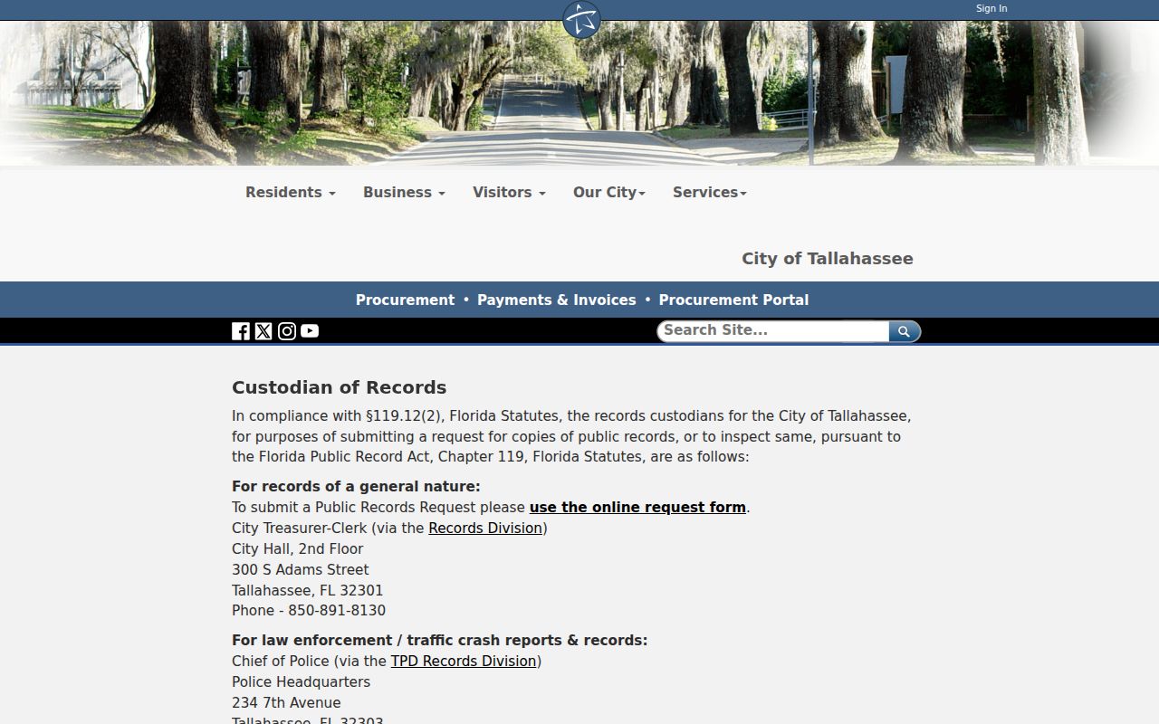 Leon County resident lookup Tallahassee records custodians
