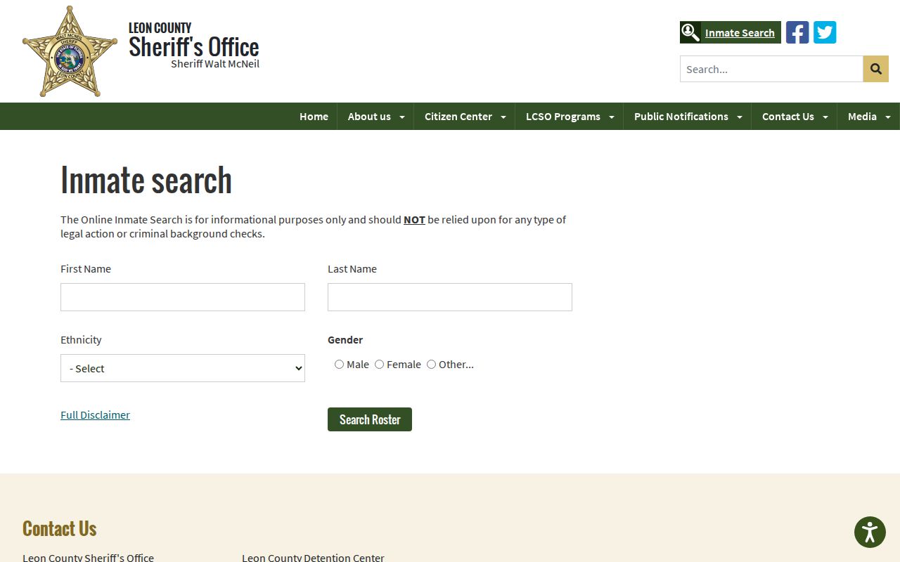 Leon County resident lookup Sheriff inmate search