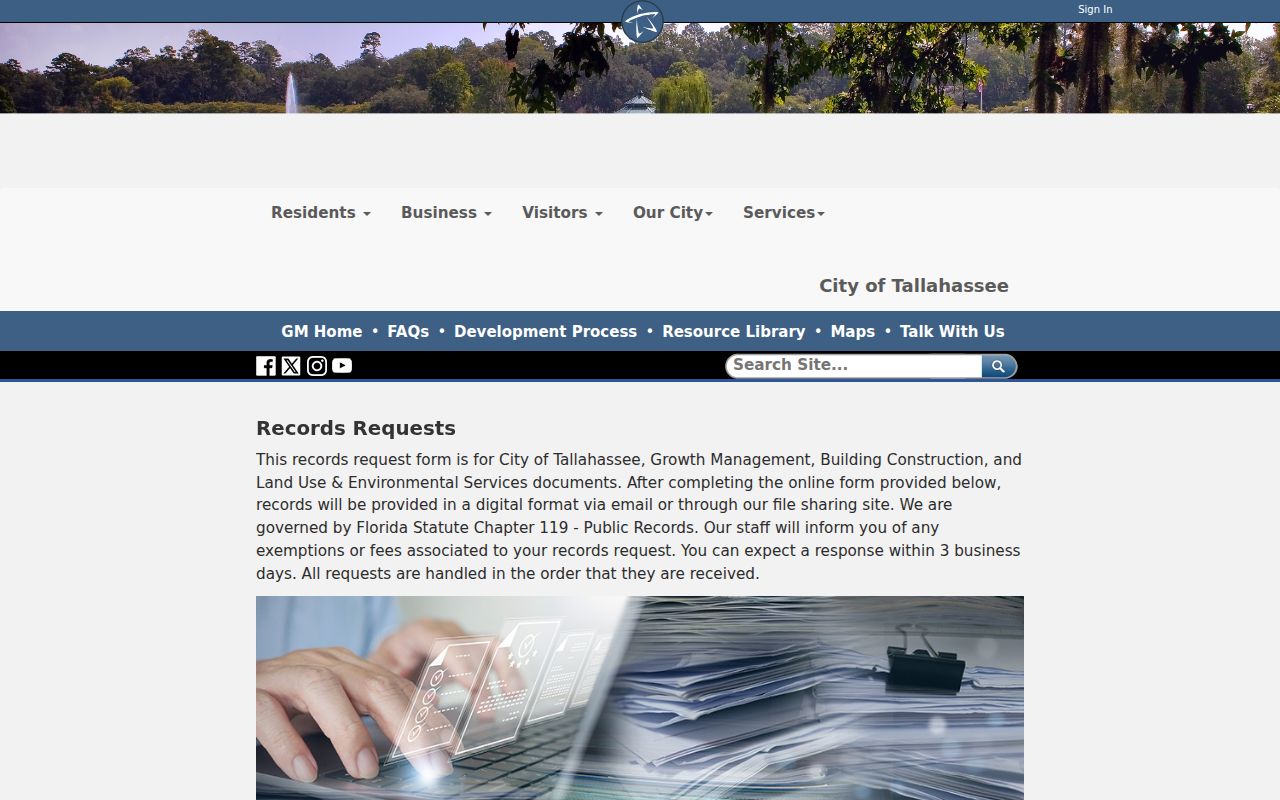 Leon County street directory Growth Management record request